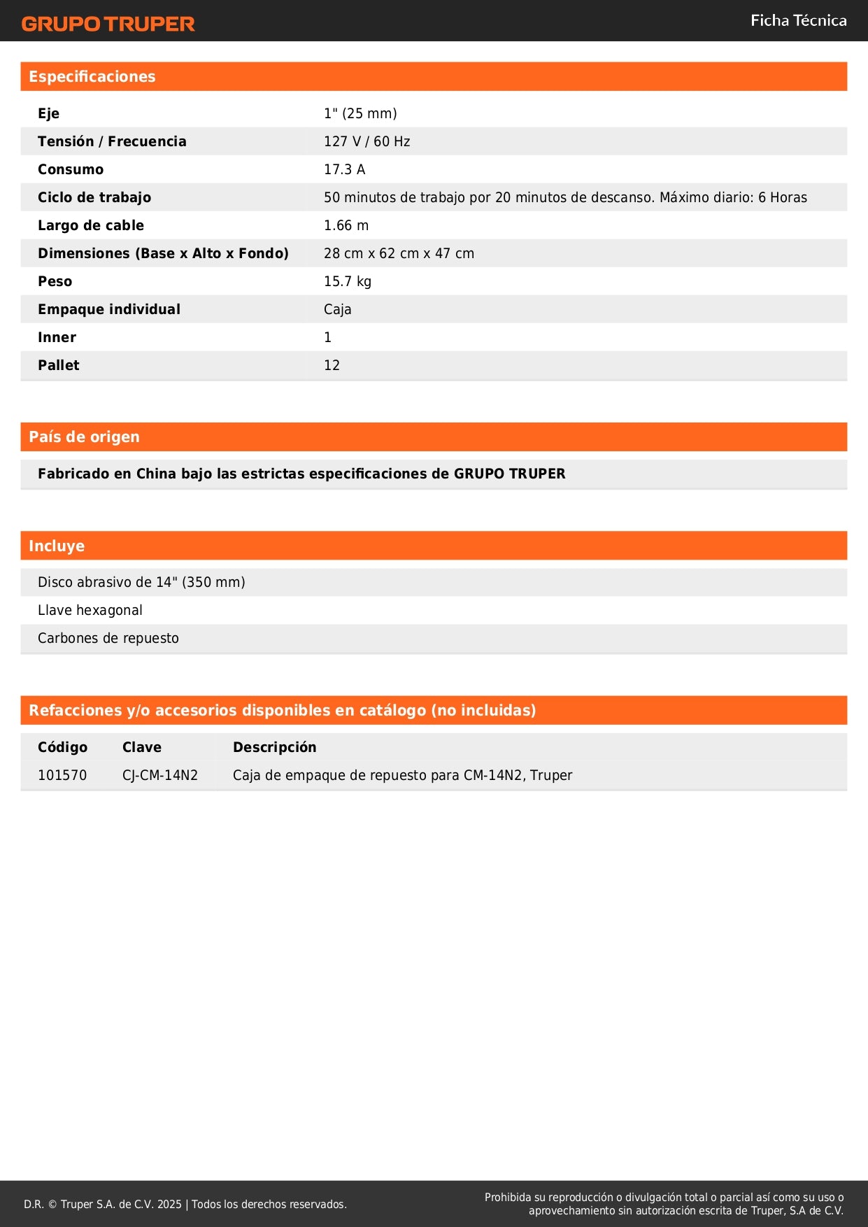 Tronzadora Cortadora de Metales 14 Pulgadas CM-14N2 TRUPER 2200W - Corte Preciso Angular Profesional con Mango Recto y Prensa Rápida