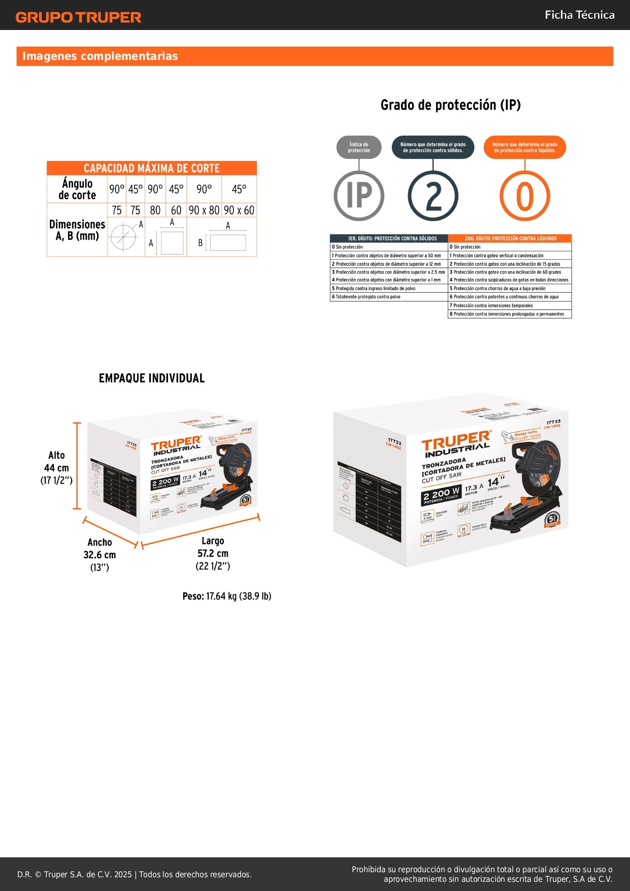 Tronzadora Cortadora de Metales 14 Pulgadas CM-14N2 TRUPER 2200W - Corte Preciso Angular Profesional con Mango Recto y Prensa Rápida