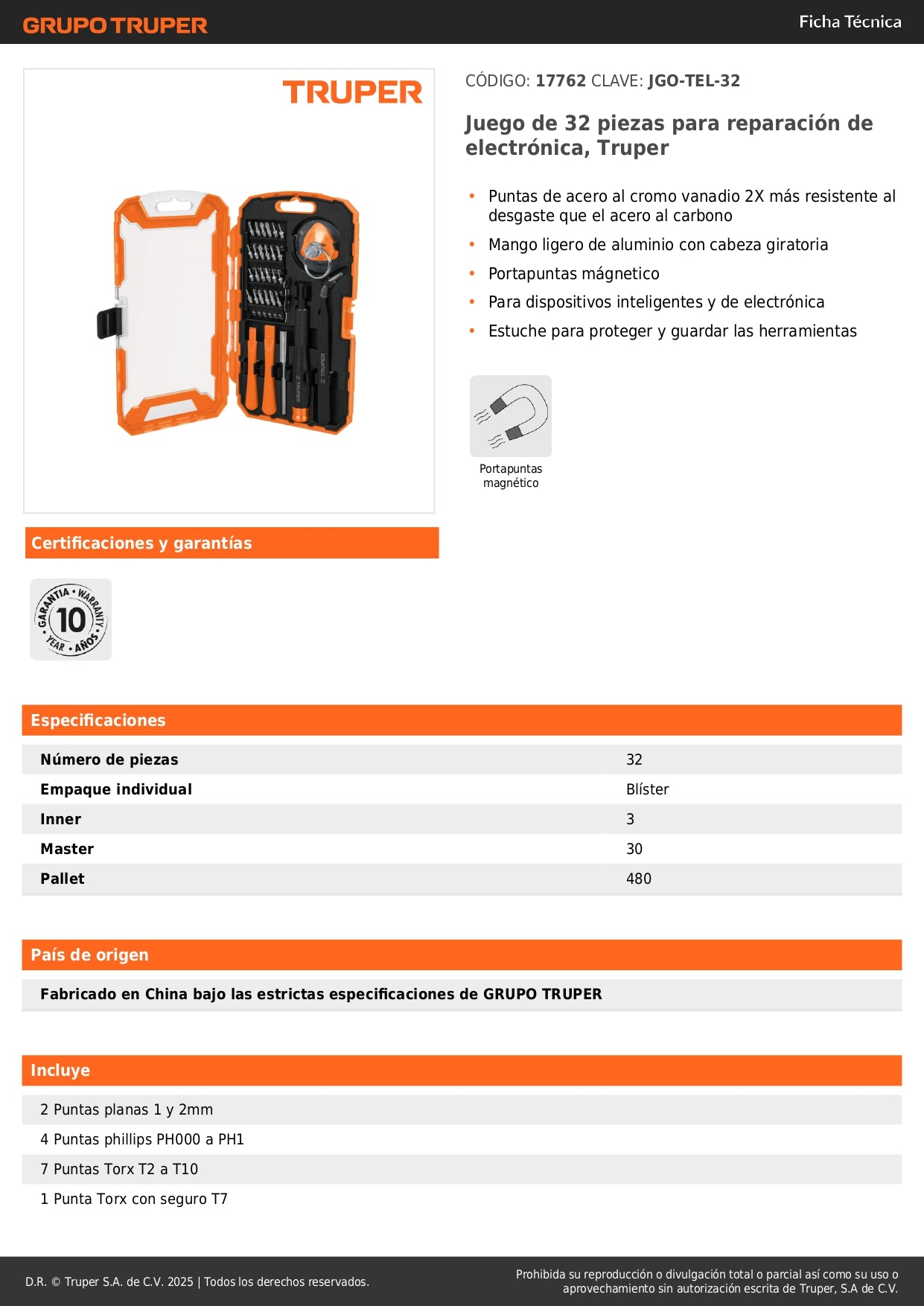 Juego de 32 Piezas para Reparación de Electrónicos Truper - Kit Profesional de Destornilladores de Precisión con Puntas Cromo Vanadio - Solución Completa para Dispositivos Inteligentes, Celulares, Tablets y Equipos Electrónicos