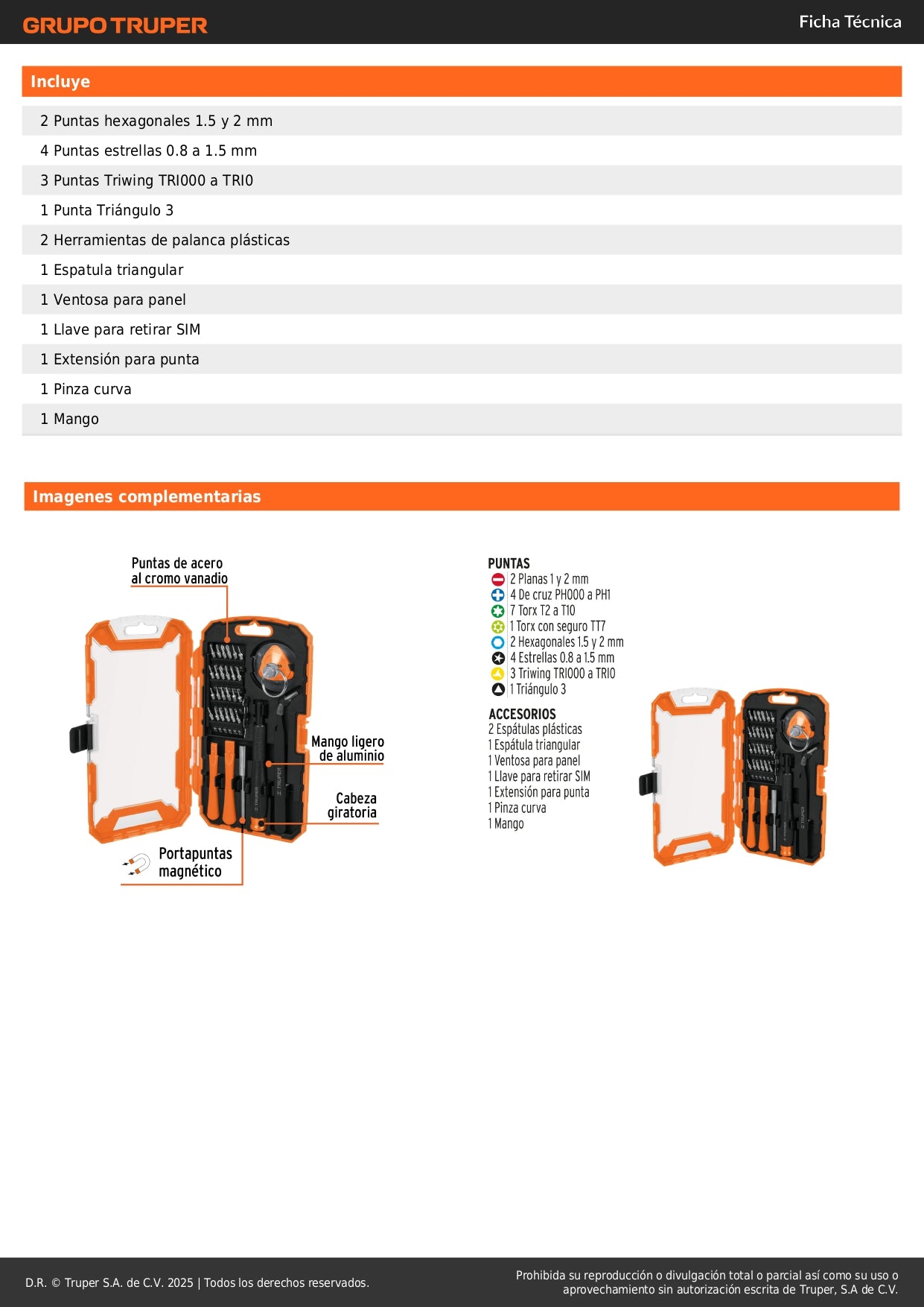 Juego de 32 Piezas para Reparación de Electrónicos Truper - Kit Profesional de Destornilladores de Precisión con Puntas Cromo Vanadio - Solución Completa para Dispositivos Inteligentes, Celulares, Tablets y Equipos Electrónicos