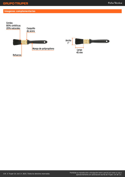 Brocha Profesional 1 Pulgada Truper Expert BRT-1X - Cerdas Sintéticas y Naturales para Pintura Uniforme en Concreto, Metal, Estuco y Madera