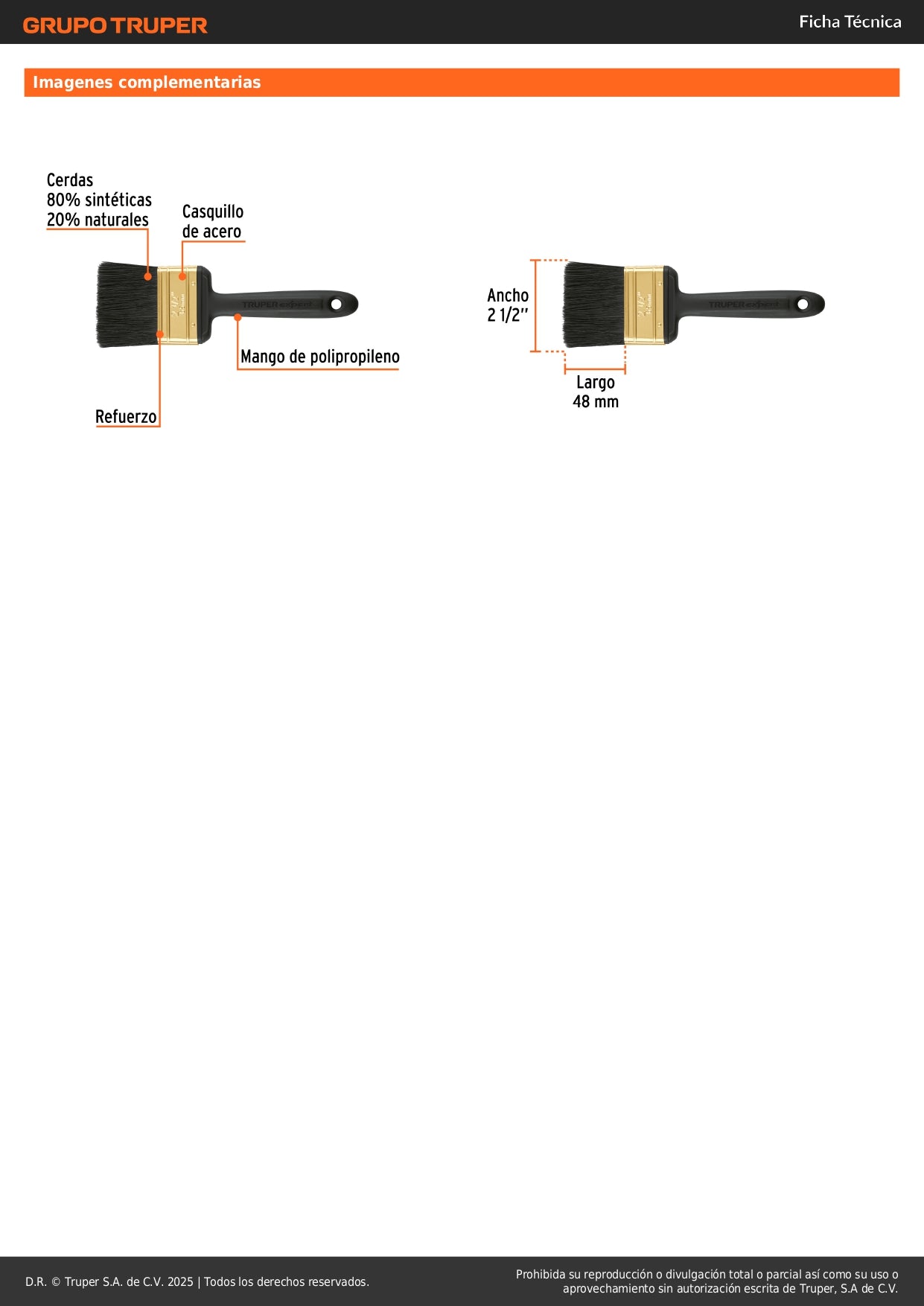 Brocha Profesional Expert 2-1/2" BRT-2-1/2X - Cerdas Sintéticas y Naturales para Pintura Uniforme en Concreto, Metal, Estuco y Madera