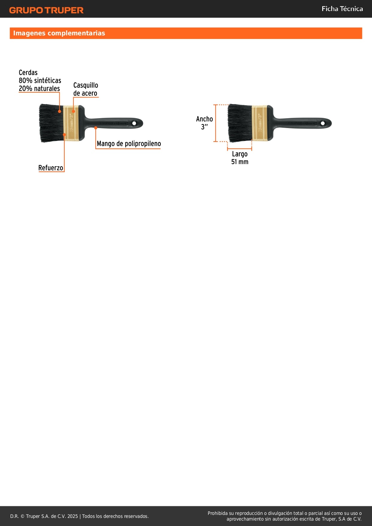 Brocha Profesional 3 Pulgadas BRT-3X Truper Expert - Cerdas Sintéticas y Naturales para Pintura Uniforme en Concreto, Metal, Estuco y Madera