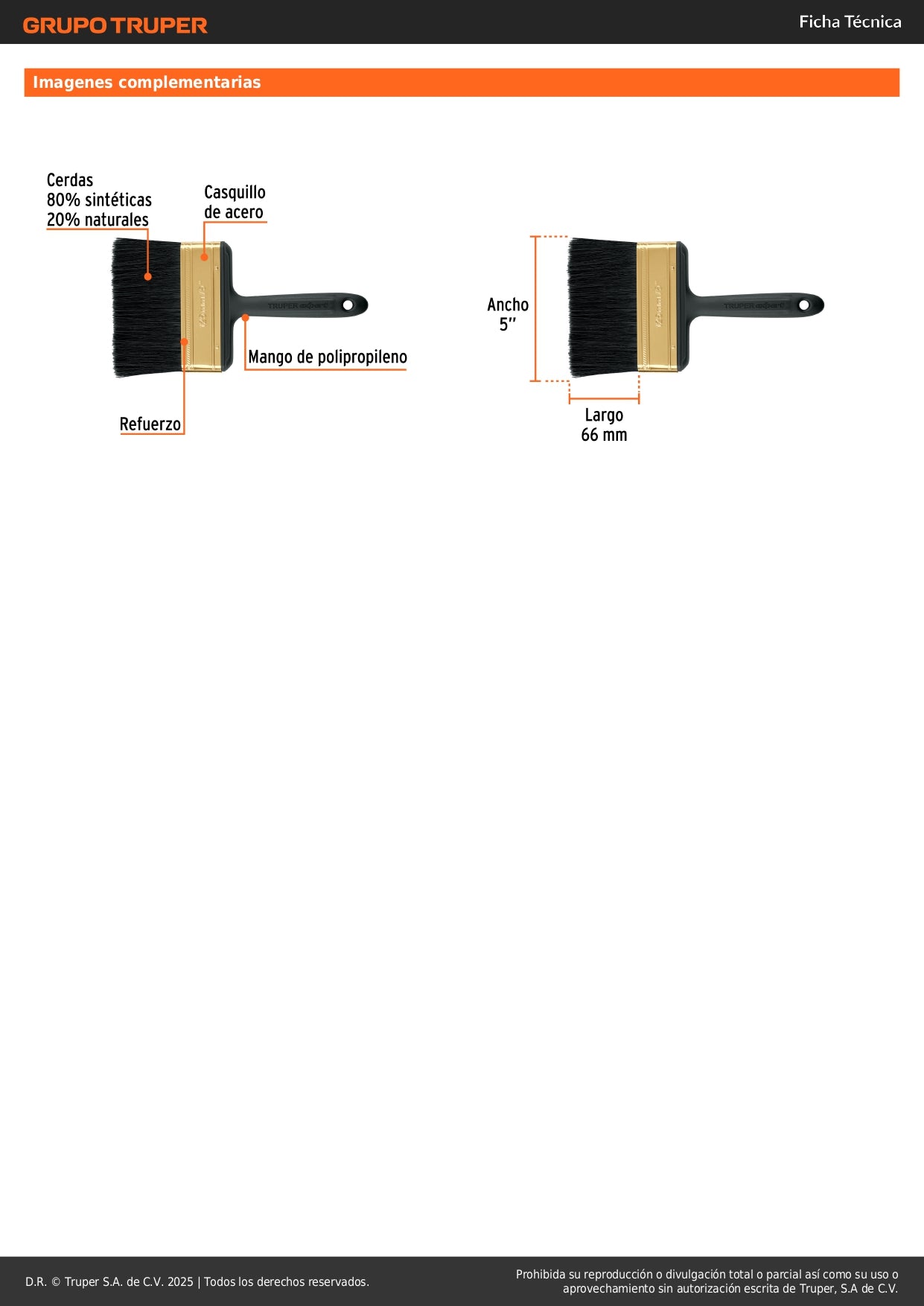 Brocha Profesional 5 Pulgadas Truper Expert BRT-5X - Cerdas Sintéticas y Naturales para Pintura Uniforme en Concreto, Metal, Estuco y Madera