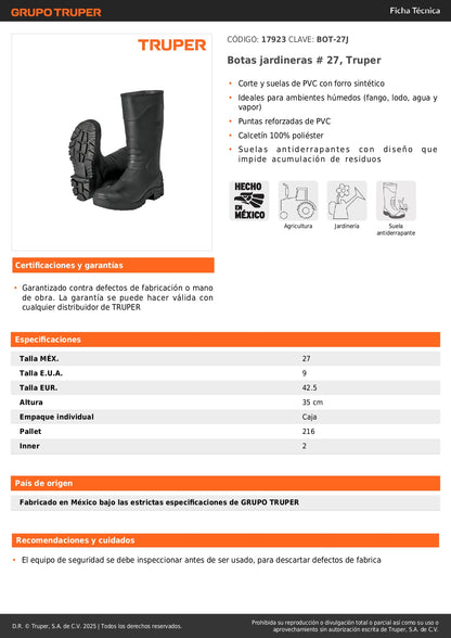 Botas jardineras # 27, Truper