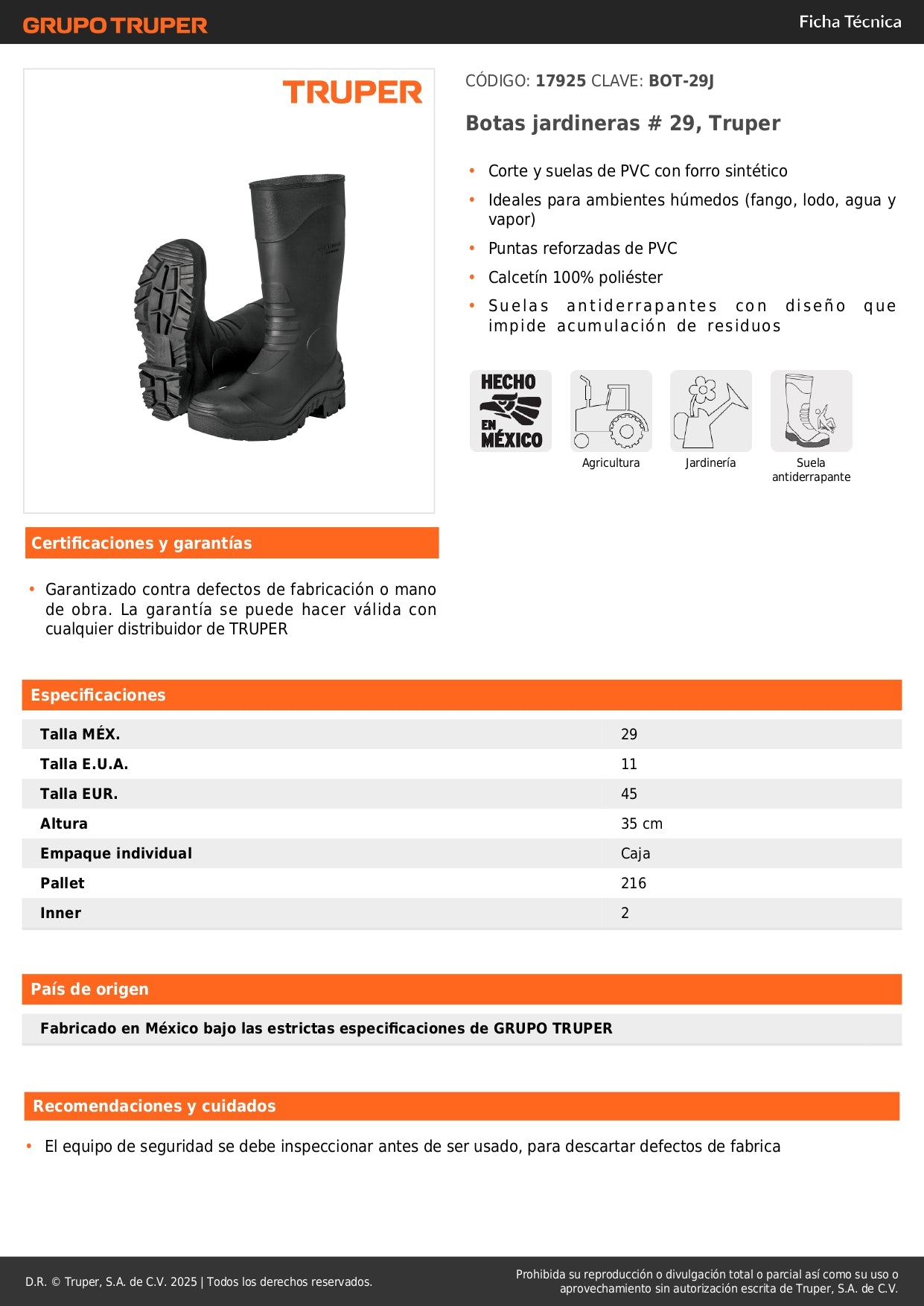 Botas jardineras # 29, Truper