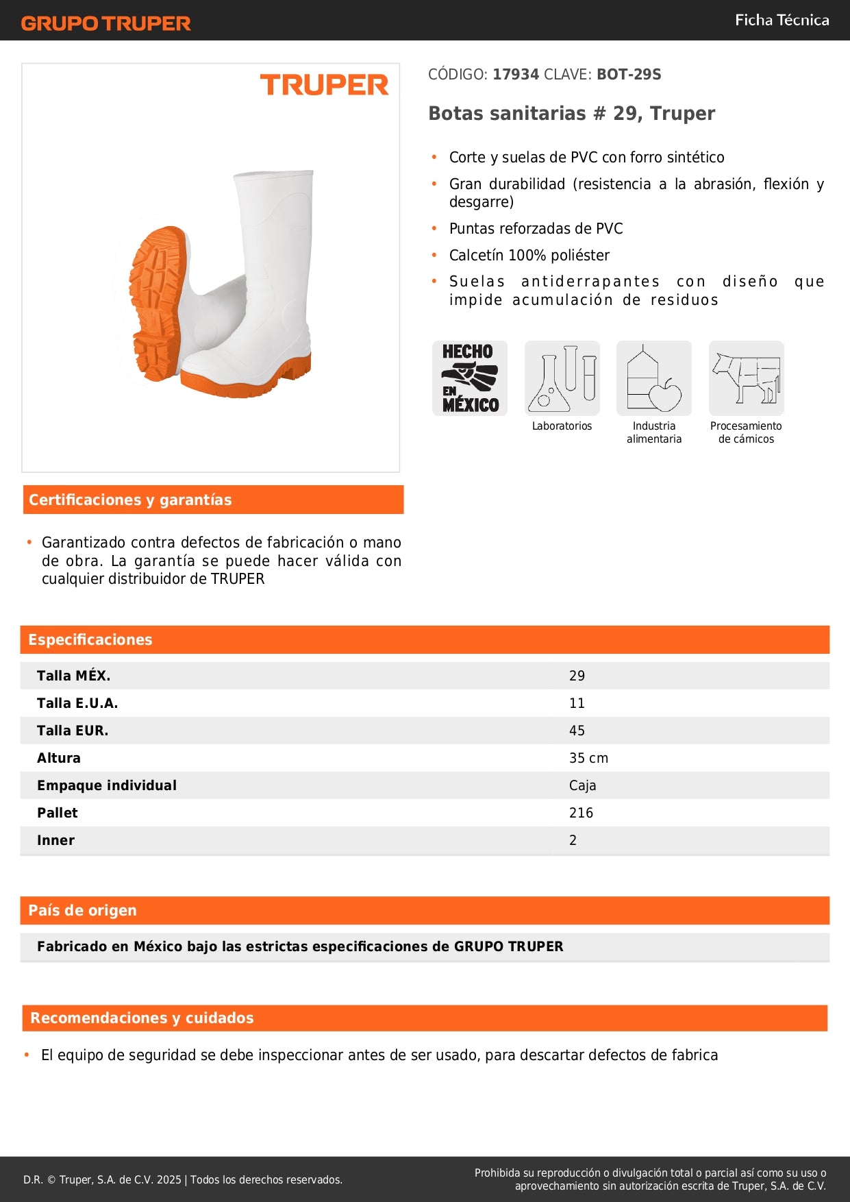 Botas sanitarias # 29, Truper