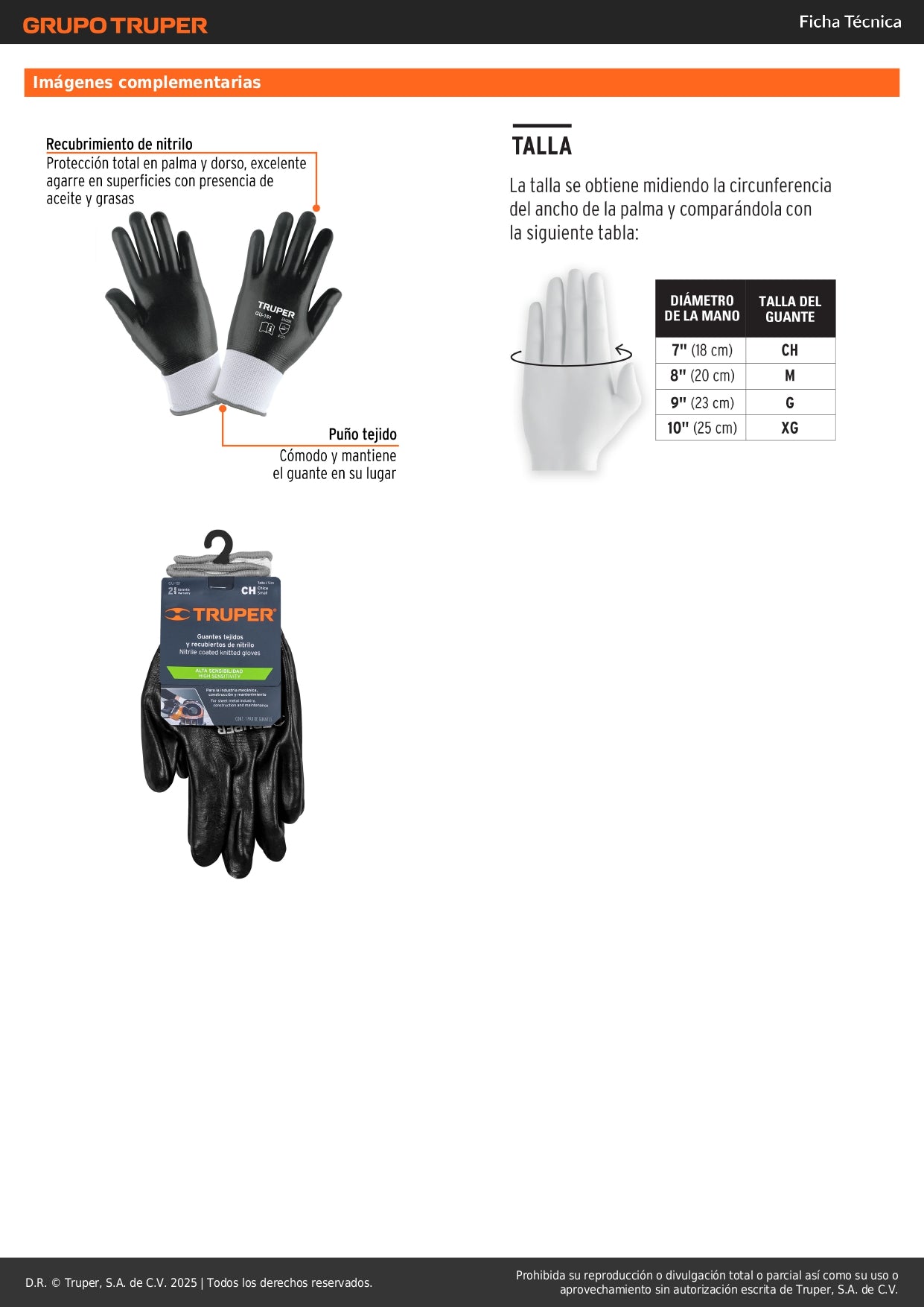 Guantes de Seguridad Industrial TRUPER GU-151 - Poliéster con Recubrimiento de Nitrilo Resistente a Aceites y Grasas - Protección Profesional para Trabajo Húmedo y Seco