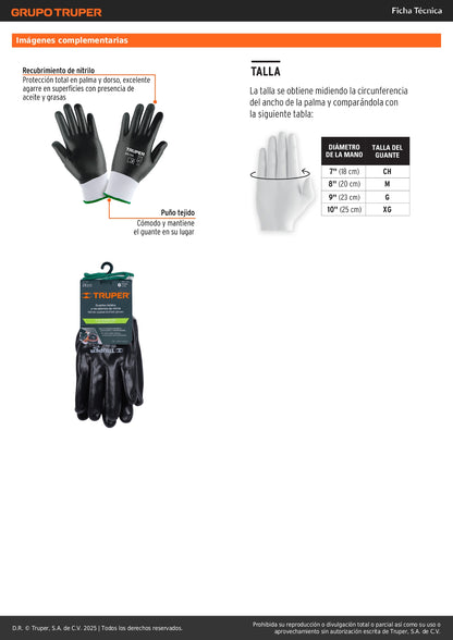 Guantes de Nitrilo TRUPER GU-153 - Resistentes a Aceites y Grasas - Protección Industrial Profesional