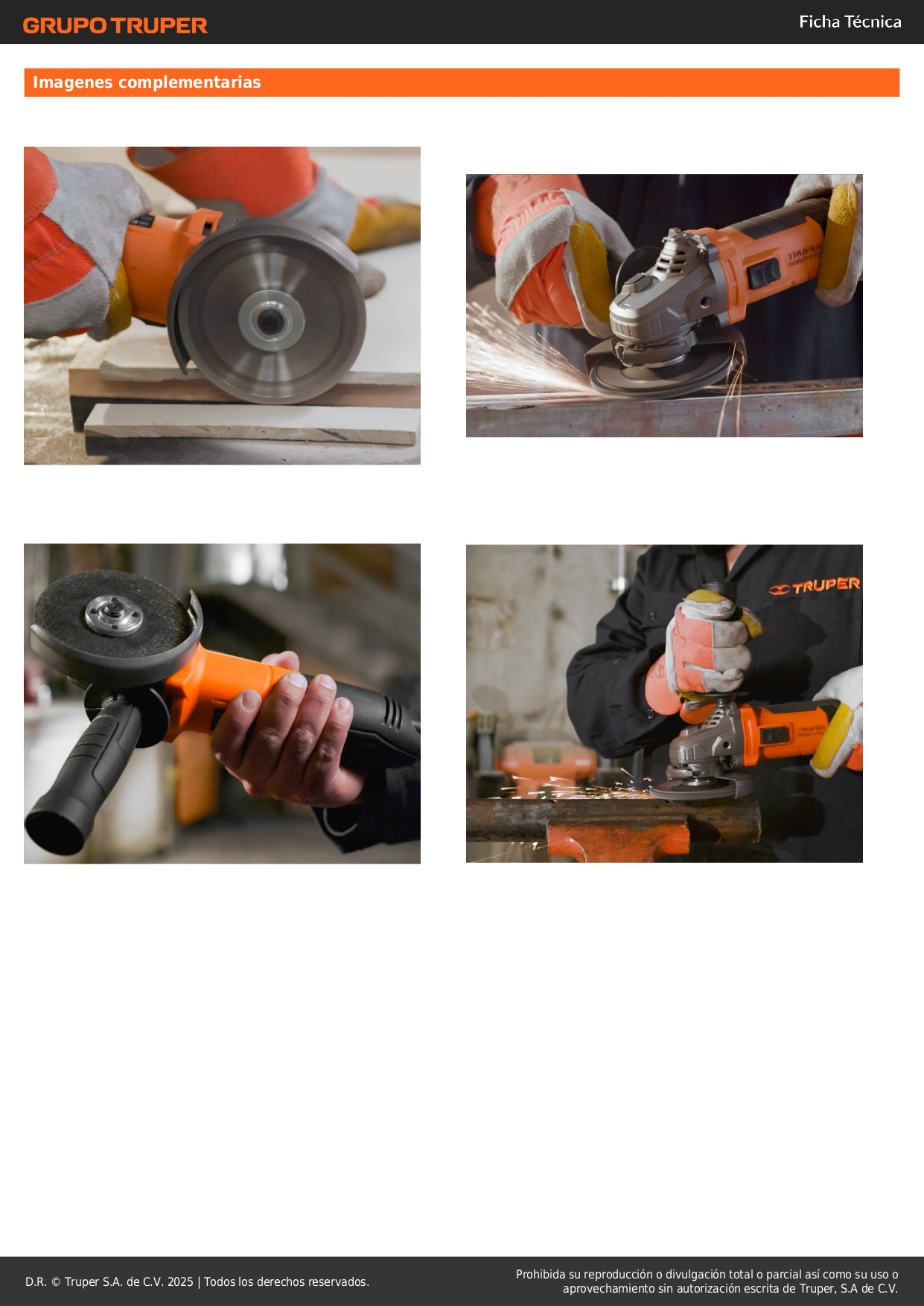 Esmeriladora Angular 4-1/2" 850W TRUPER ERGO PRO - Motor Balero Bolas Mango Ajustable