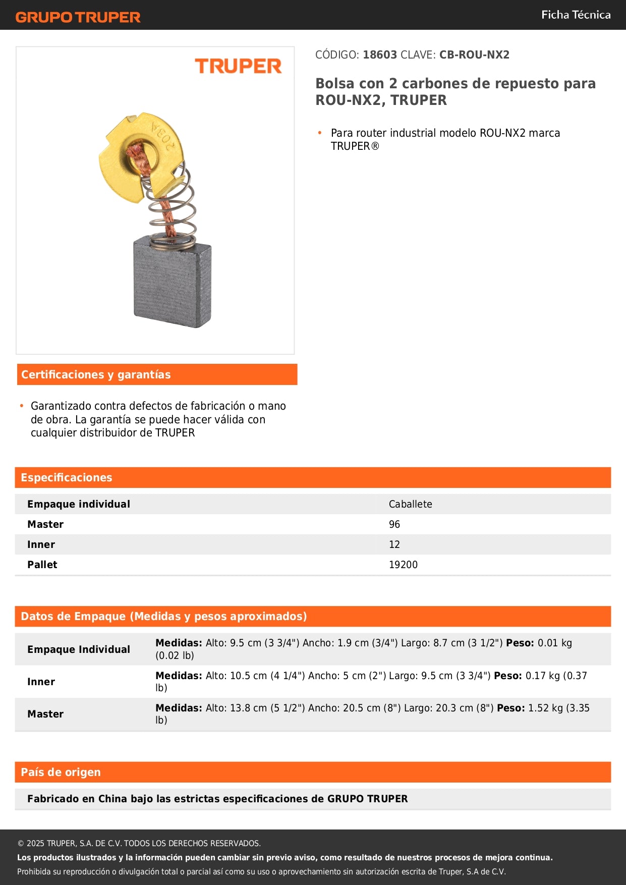 Bolsa con 2 carbones de repuesto para ROU-NX2, TRUPER