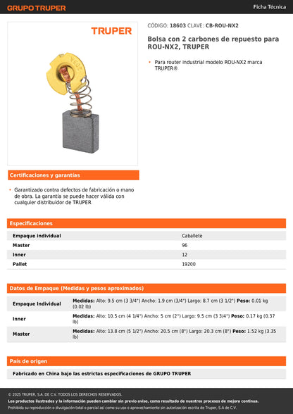 Bolsa con 2 carbones de repuesto para ROU-NX2, TRUPER