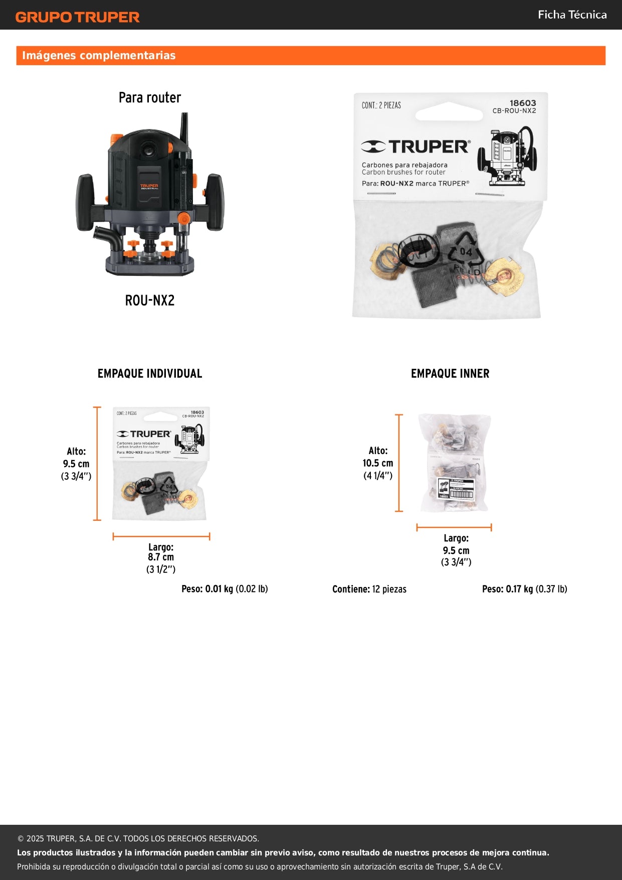 Bolsa con 2 carbones de repuesto para ROU-NX2, TRUPER
