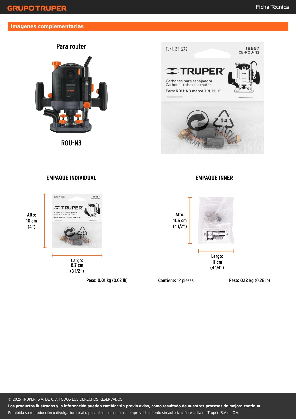 Bolsa con 2 carbones de repuesto para ROU-N3, TRUPER