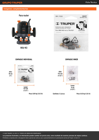 Bolsa con 2 carbones de repuesto para ROU-N3, TRUPER