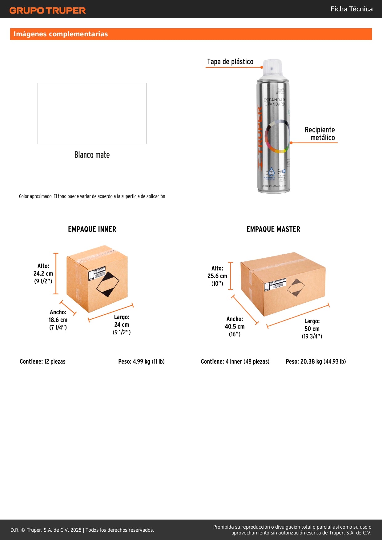 Pintura Aerosol Blanco Mate Anticorrosión 400ml - Secado Rápido para Metal Madera Plástico - TRUPER PA-BM