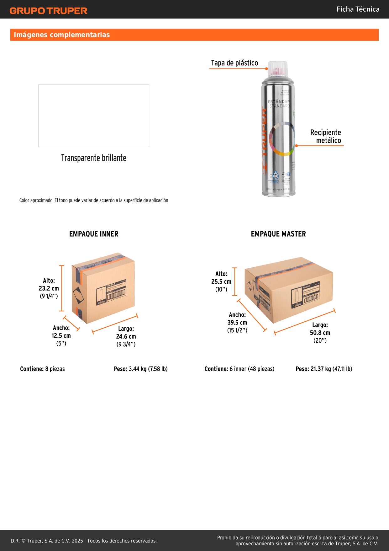 Pintura Aerosol Transparente Brillante 400ml PA-TR - Protección Anticorrosión Secado Rápido para Metal Madera Plástico