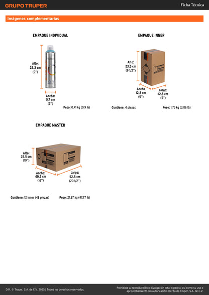 Pintura Aerosol Azul Truper 400ml - Anticorrosión Secado Rápido Metal Madera Plástico PA-AZ