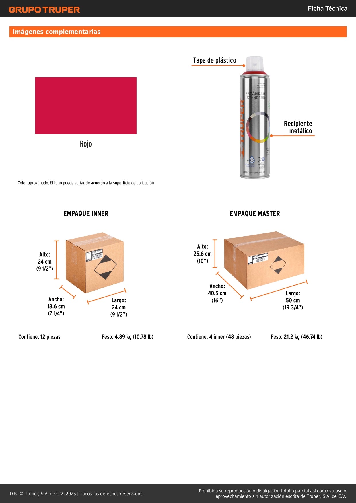 Pintura Aerosol Roja Anticorrosión Truper 400ml - Secado Rápido para Metal Madera Plástico