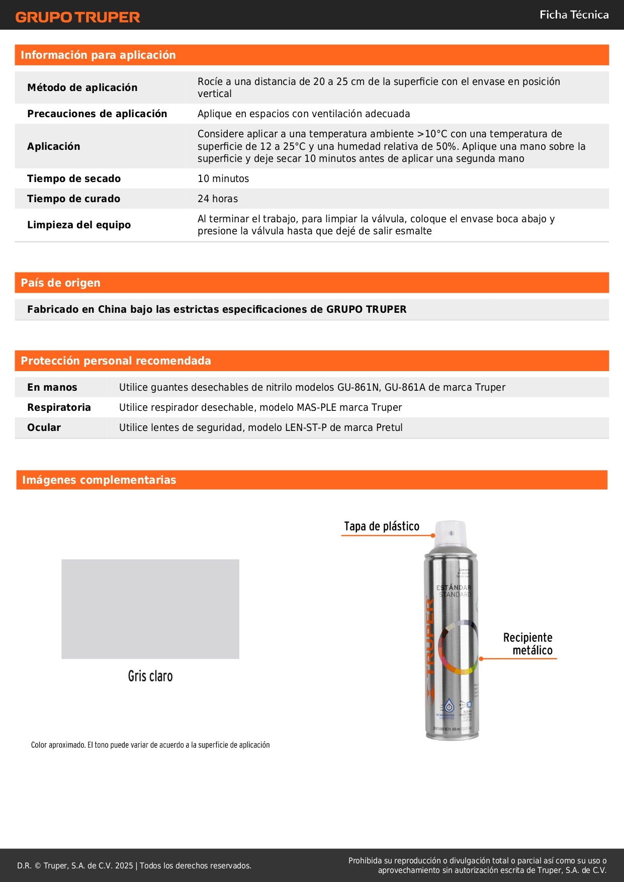 Pintura Aerosol Gris Claro Anticorrosión 400ml - Secado Rápido para Metal Madera Plástico - Máxima Cobertura Sin Plomo PA-GC
