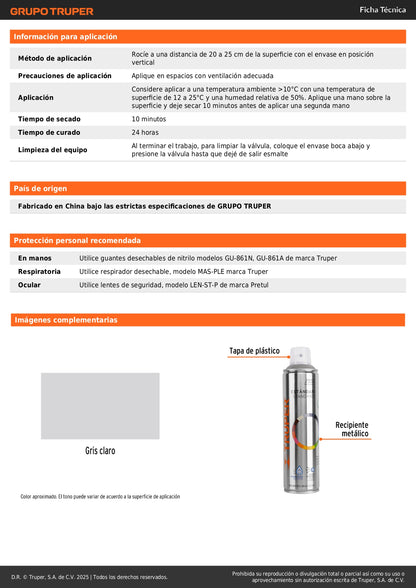 Pintura Aerosol Gris Claro Anticorrosión 400ml - Secado Rápido para Metal Madera Plástico - Máxima Cobertura Sin Plomo PA-GC