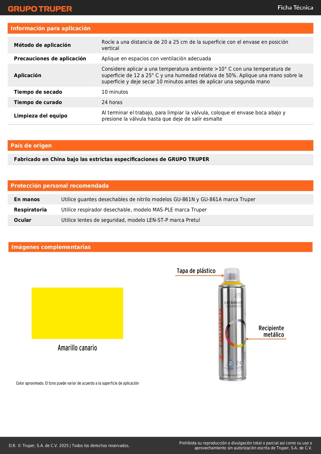 Pintura Aerosol Amarillo Canario PA-AC 400ml - Anticorrosión Secado Rápido para Metal Madera Plástico - Solución Profesional Libre de Plomo