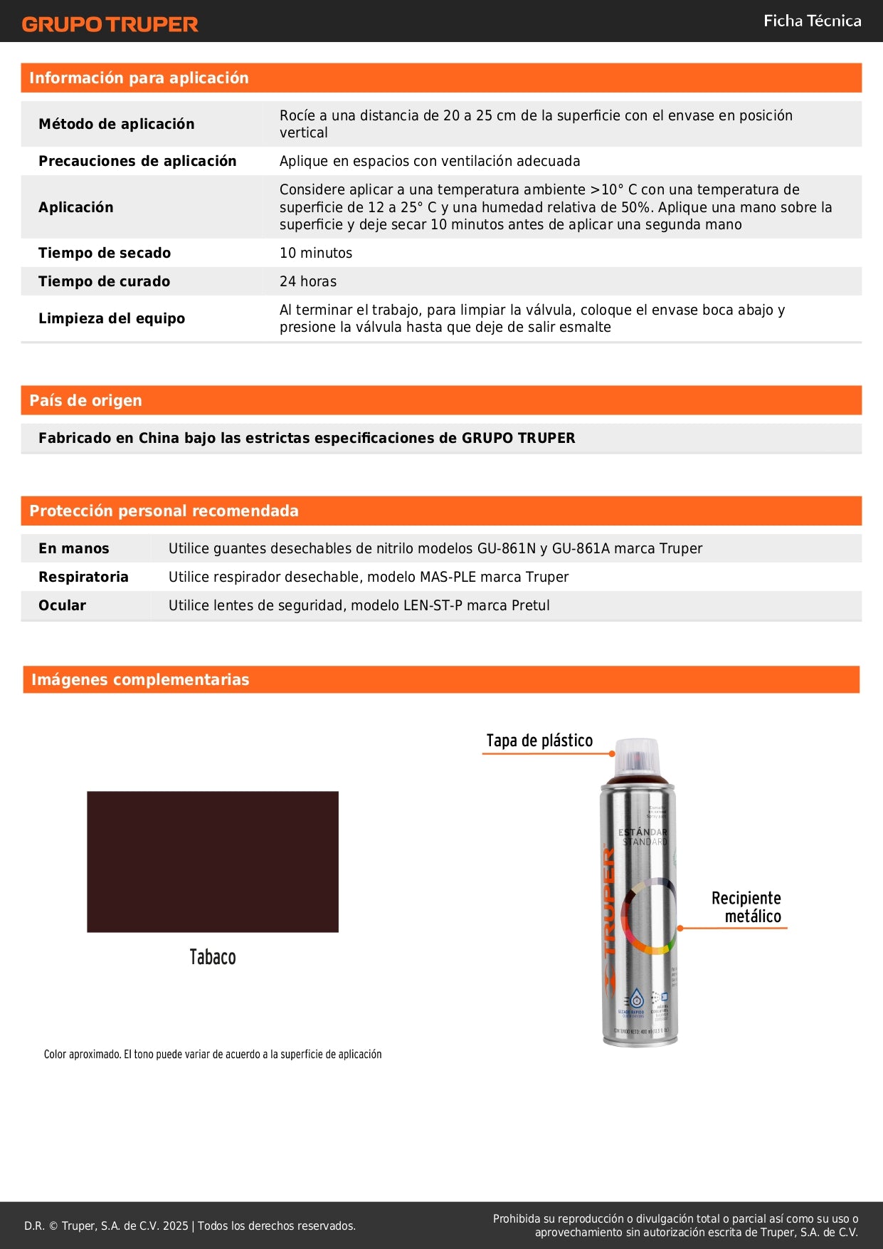 Pintura Aerosol Tabaco PA-TA 400ml - Anticorrosión Secado Rápido para Metal Madera Plástico - Solución Profesional Decorativa