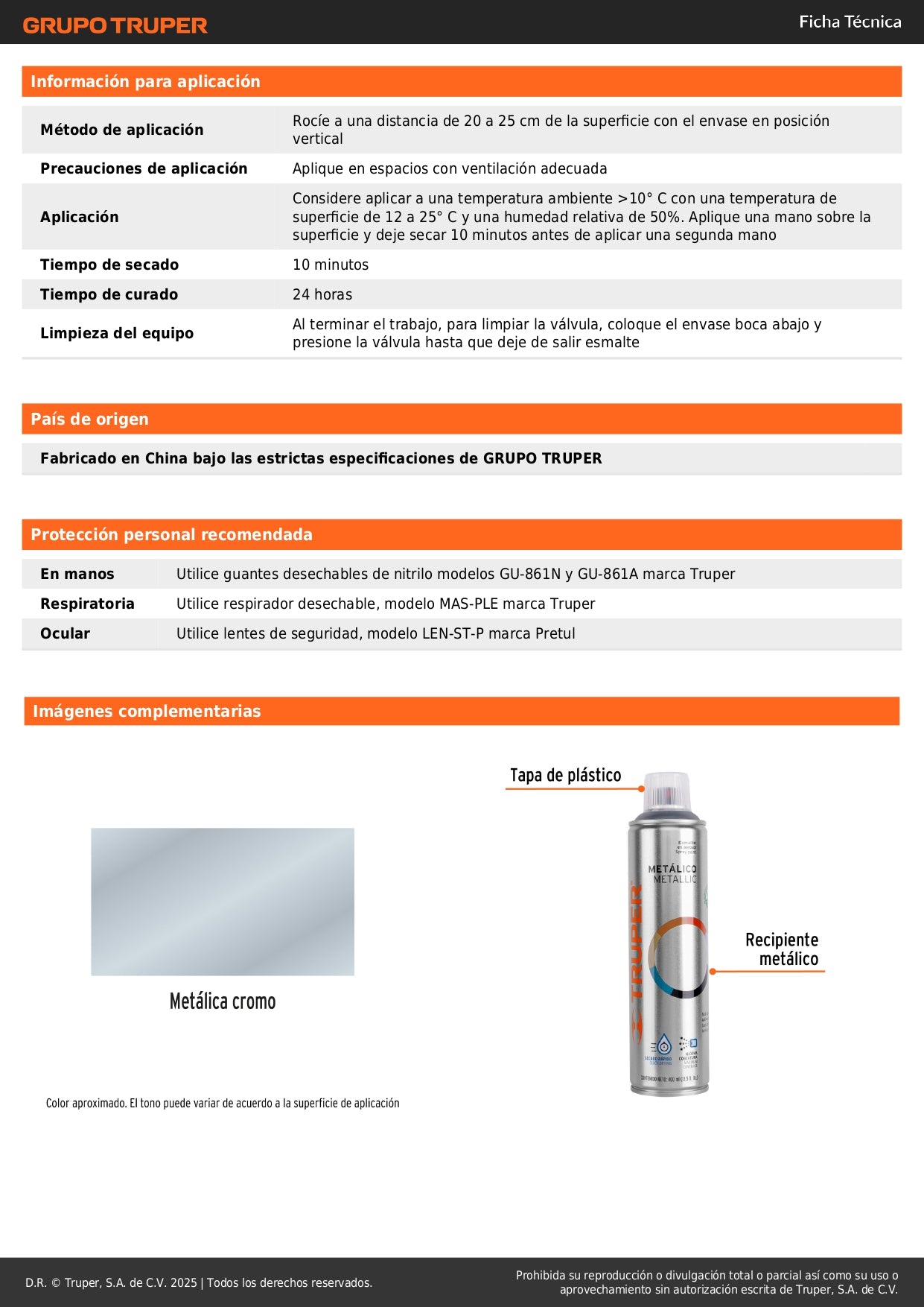 Pintura Aerosol Cromo Metálico PAM-CR 400ml - Anticorrosión Secado Rápido para Metal Plástico Madera