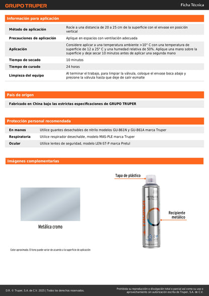 Pintura Aerosol Cromo Metálico PAM-CR 400ml - Anticorrosión Secado Rápido para Metal Plástico Madera