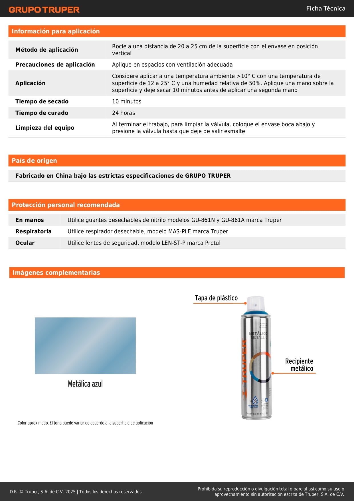 Pintura Aerosol Azul Metálico 400ml PAM-AZ - Anticorrosión Secado Rápido para Metal Madera Plástico