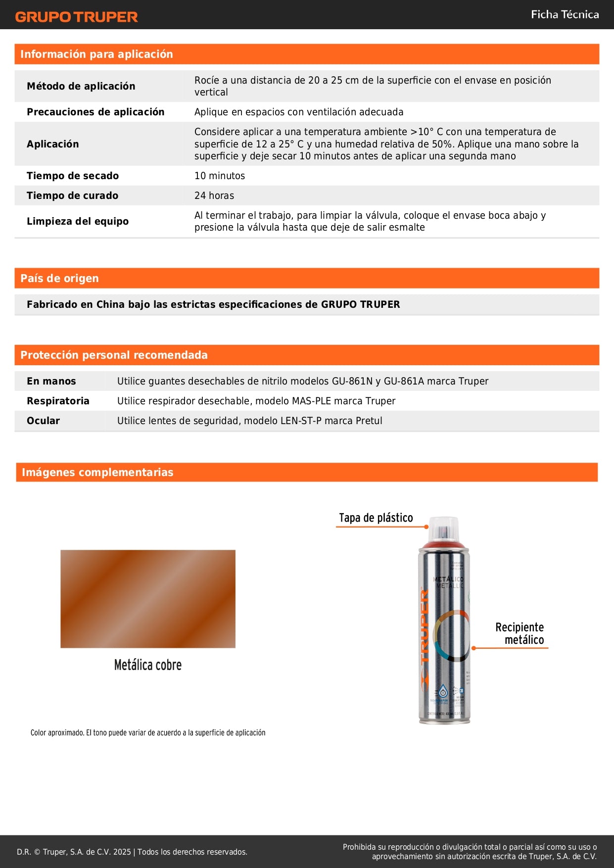 Pintura Aerosol Cobre Metálico 400ml PAM-CO - Anticorrosión Secado Rápido para Metal Madera Plástico