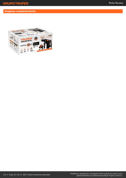 Rotomartillo SDS Plus TRUPER Industrial 1500W 5 Joules - Solución Profesional para Demolición y Perforación en Concreto - Control de Vibración CVT - 6 Velocidades - Modelo ROEL-50N2