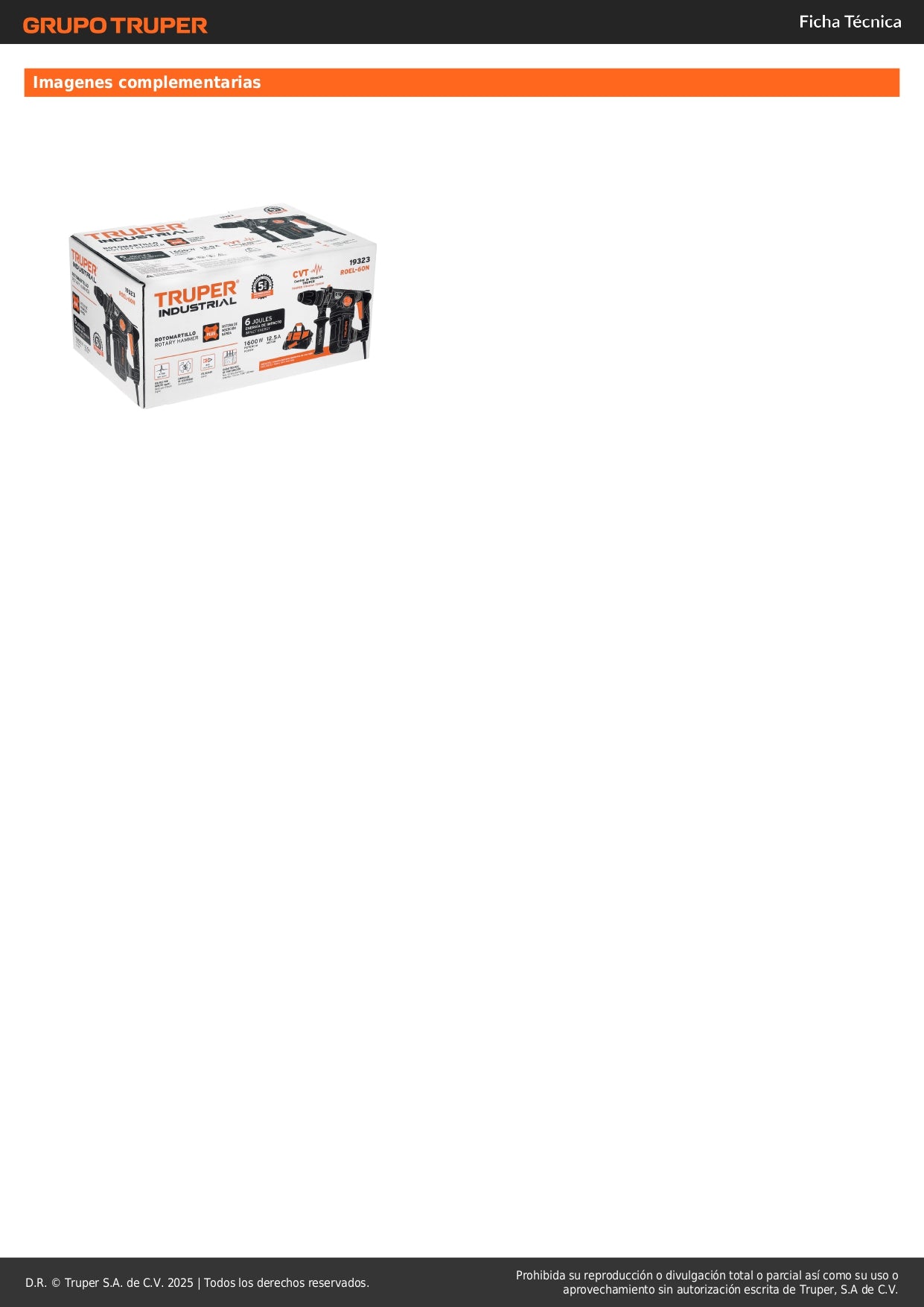 Rotomartillo SDS Plus TRUPER INDUSTRIAL 1600W 6 Joules - Perfora Concreto y Mampostería con Control de Vibración CVT - Incluye Maleta 16" - ROEL-60N