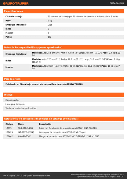 Rotomartillo TRUPER INDUSTRIAL 1/2" 700W - Taladro Percutor Profesional con Velocidad Variable