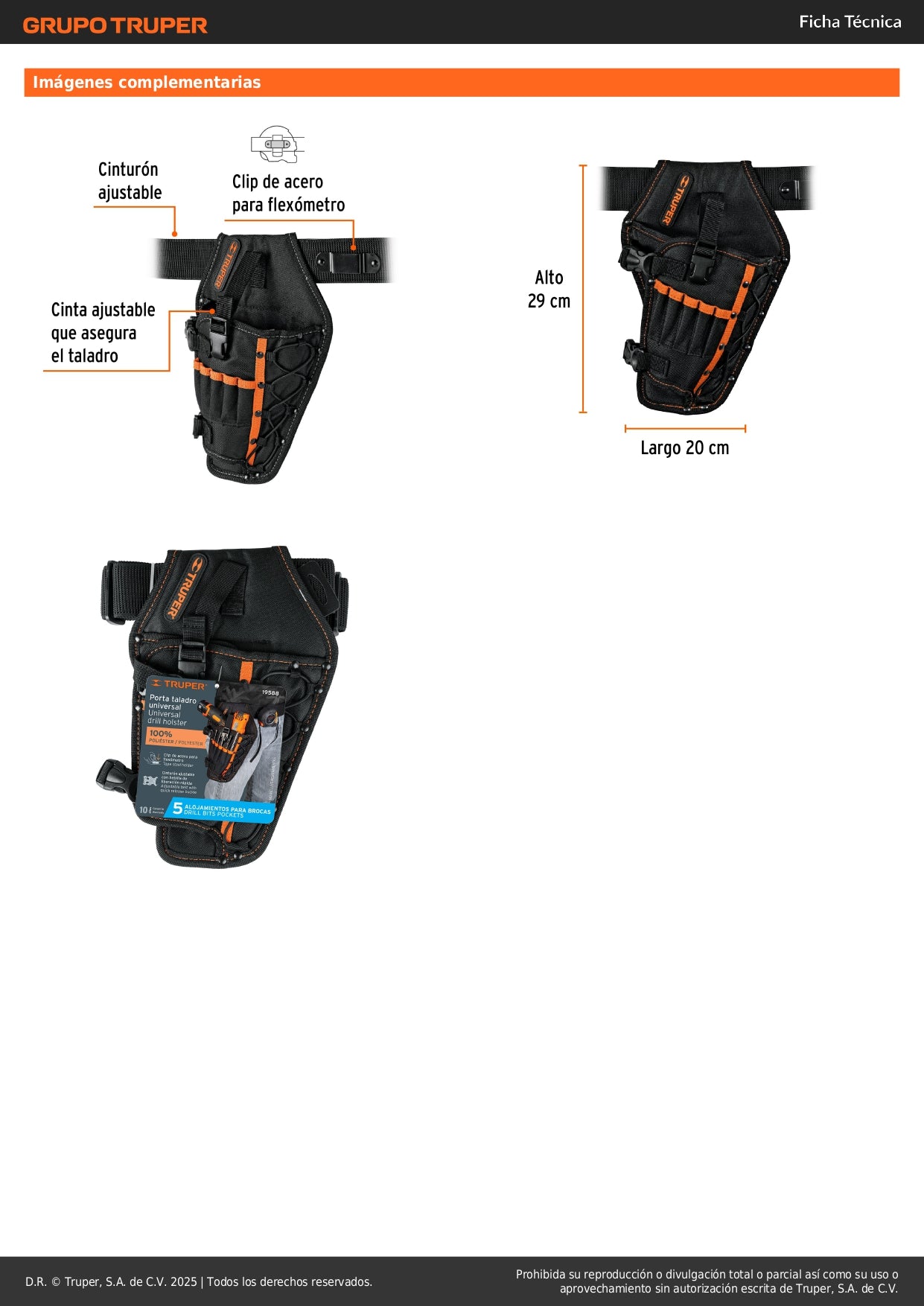 Porta Taladro Profesional Truper 6 Compartimentos - Poliéster 600D Resistente - Solución Completa para Organizar y Transportar Herramientas