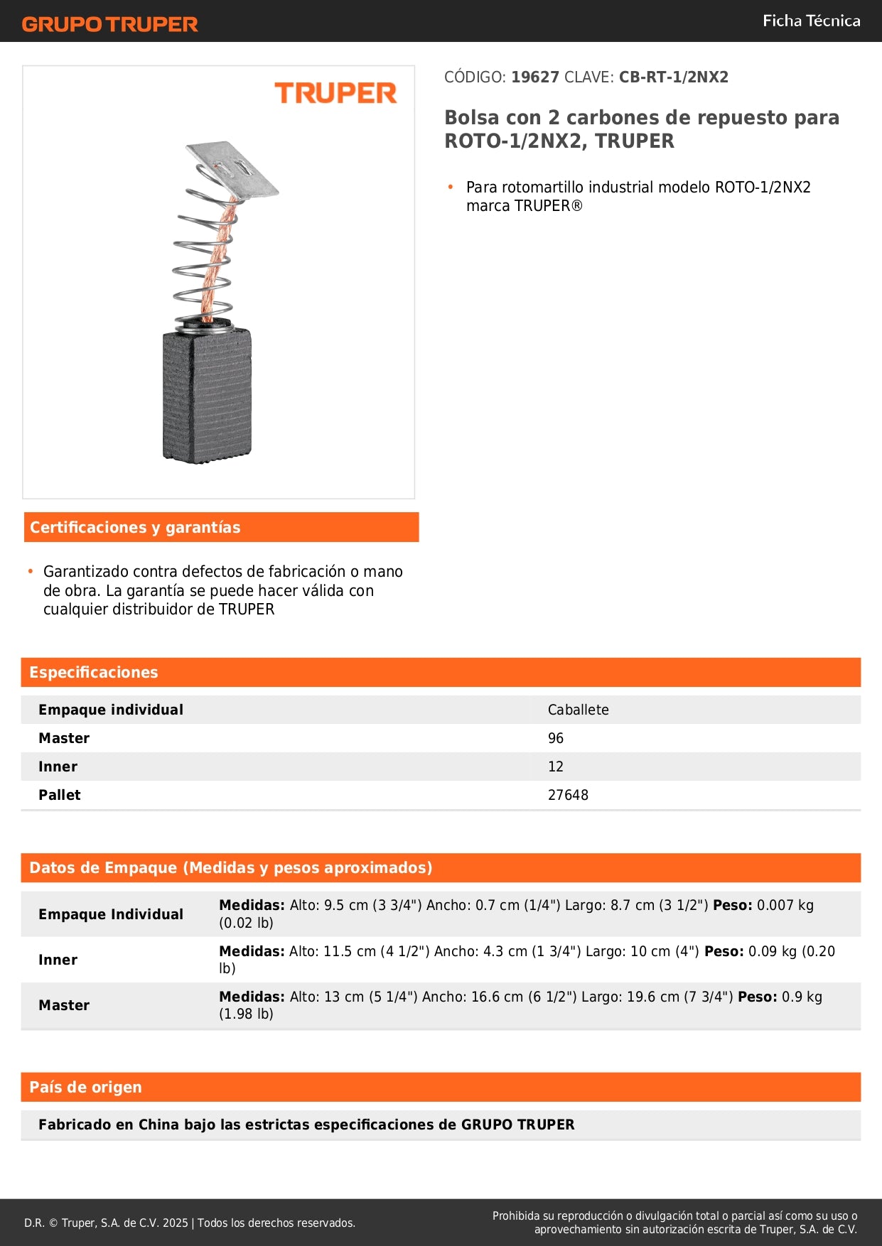 Bolsa con 2 carbones de repuesto para ROTO-1/2NX2, TRUPER