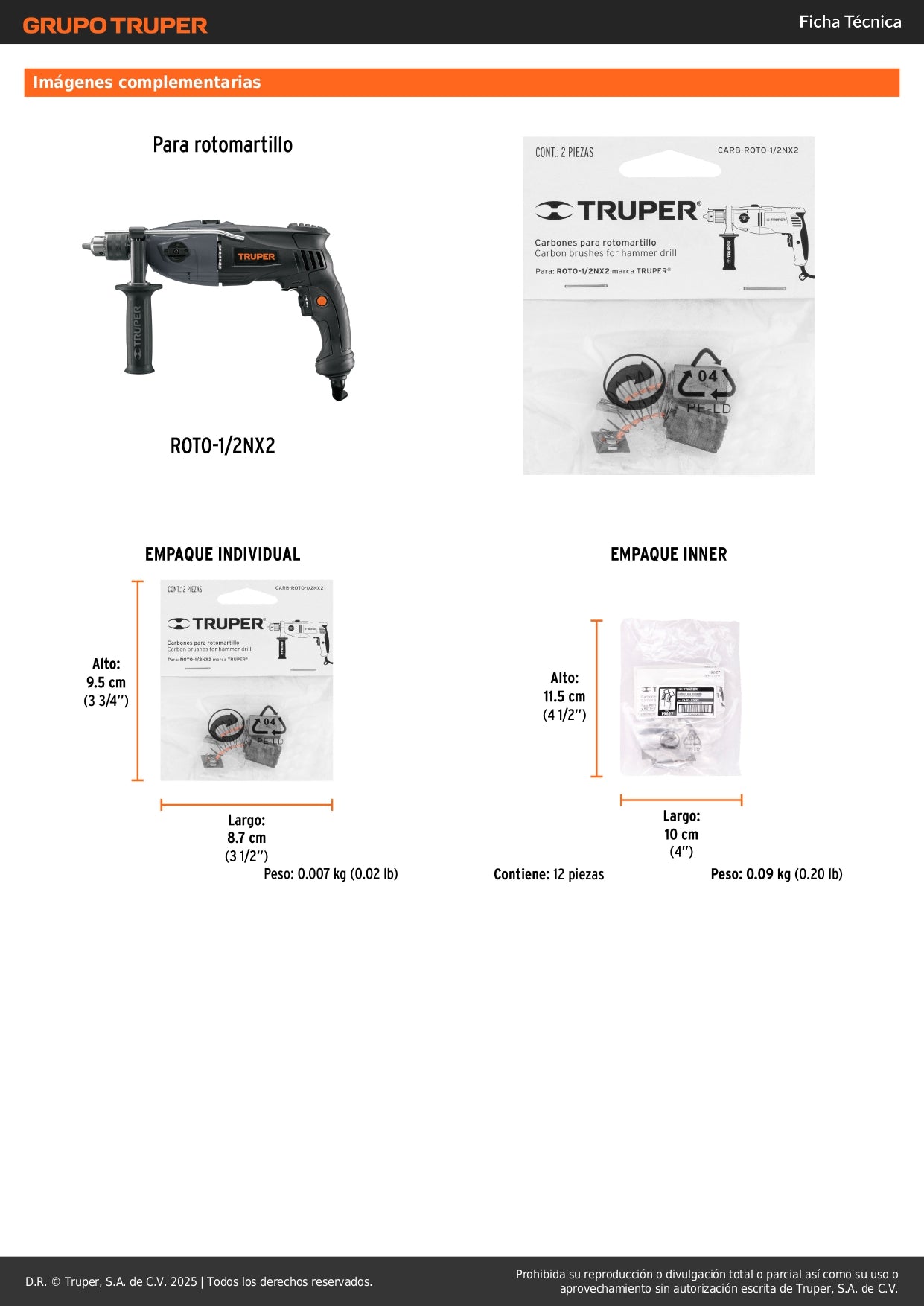 Bolsa con 2 carbones de repuesto para ROTO-1/2NX2, TRUPER
