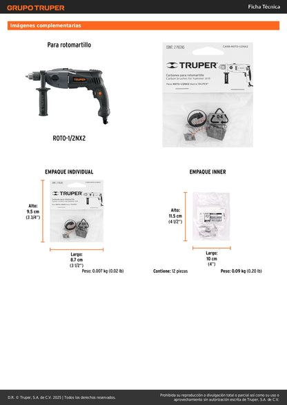 Bolsa con 2 carbones de repuesto para ROTO-1/2NX2, TRUPER