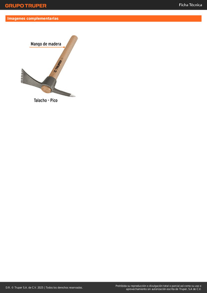 Martelina Talacho-Pico TRUPER 16oz - Herramienta Doble Función para Excavación, Jardinería y Deshierbe - Acero Cromo 5160 Resistente