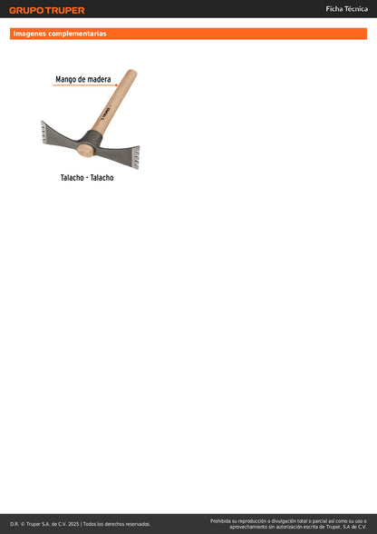 Martelina Talacho TRUPER 20 oz - Herramienta Profesional para Excavación, Jardinería y Deshierbe - Acero Cromo 5160 Alta Resistencia