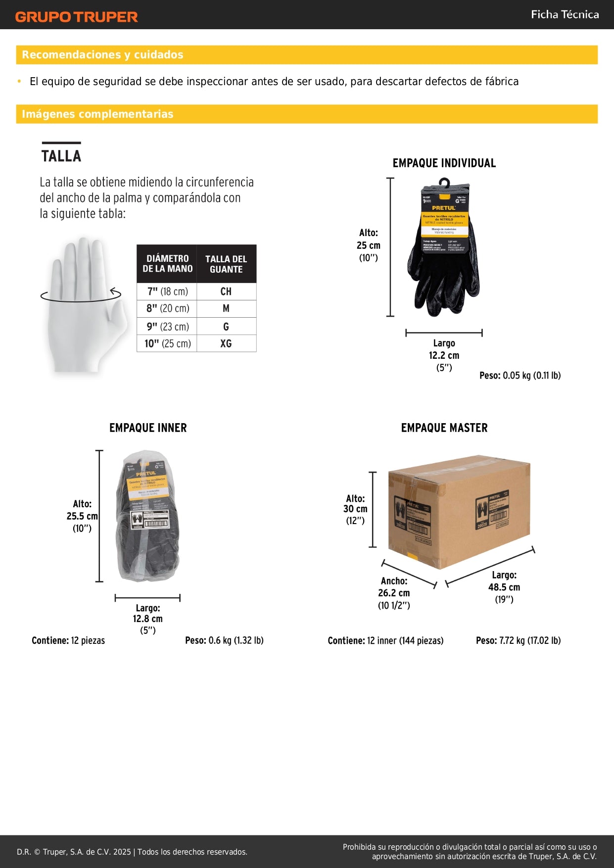 Guantes de Trabajo Nitrilo PRETUL GU-123P - Protección Antideslizante para Manos Húmedas y Secas