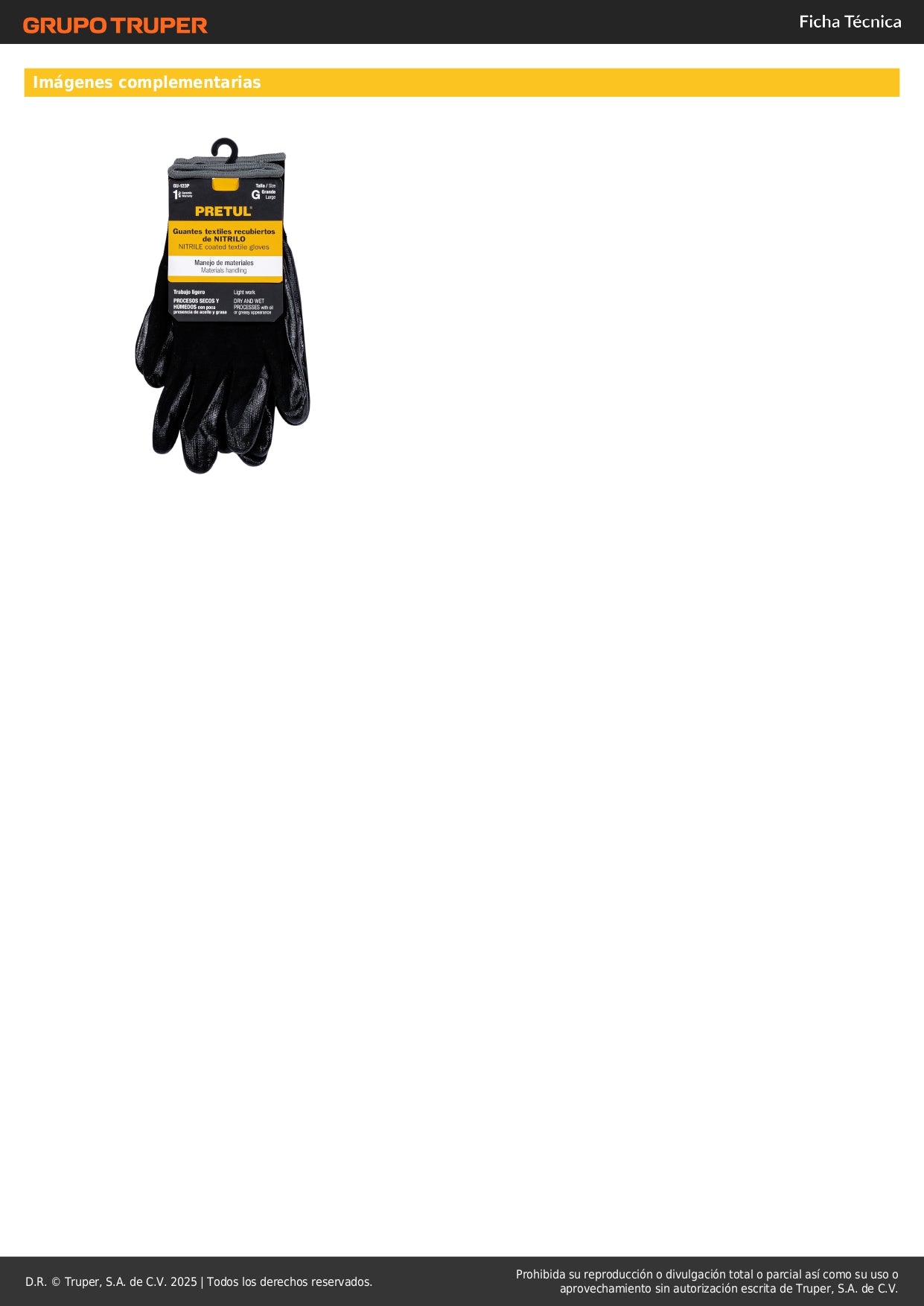 Guantes de Trabajo Nitrilo PRETUL GU-123P - Protección Antideslizante para Manos Húmedas y Secas