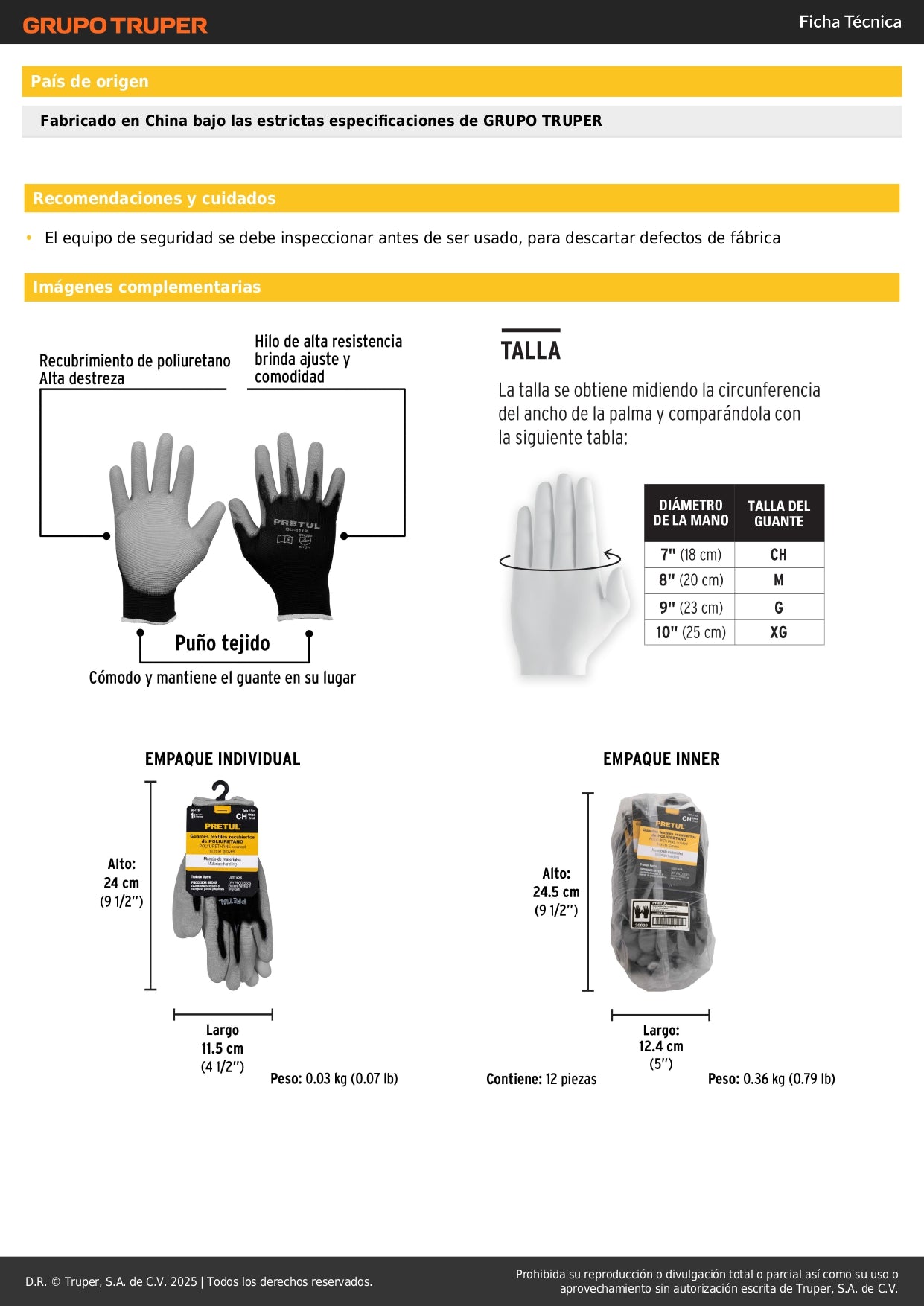 Guantes de Nylon con Recubrimiento Poliuretano PRETUL GU-111P - Protección y Destreza para Trabajo de Precisión