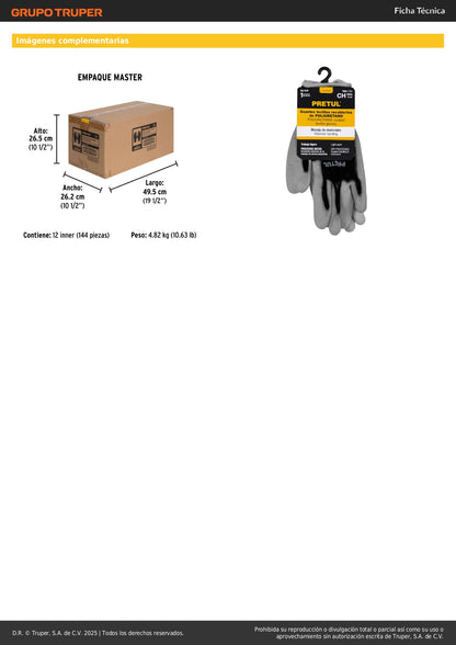 Guantes de Nylon con Recubrimiento Poliuretano PRETUL GU-111P - Protección y Destreza para Trabajo de Precisión