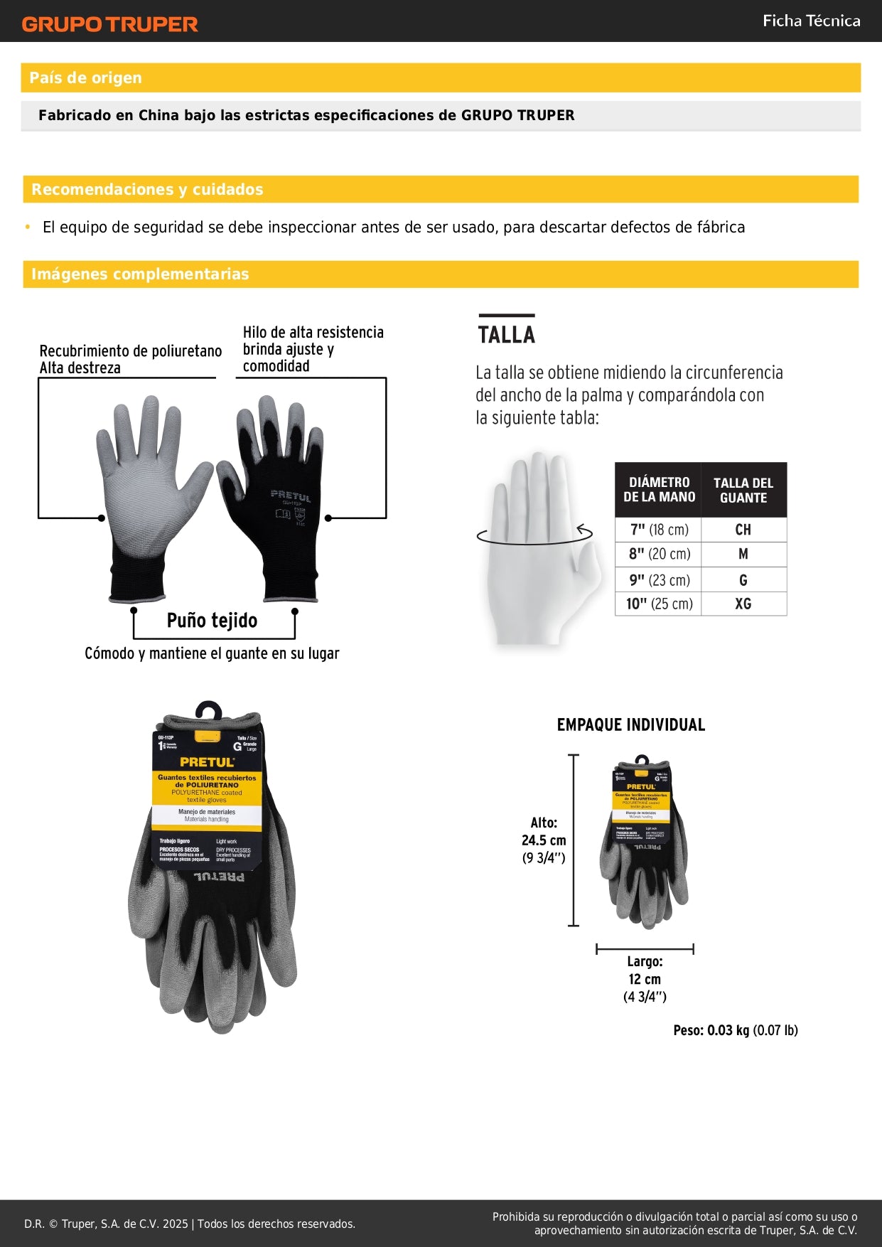 Guantes de Nylon con Recubrimiento Poliuretano PRETUL GU-113P - Protección y Destreza para Trabajo de Precisión