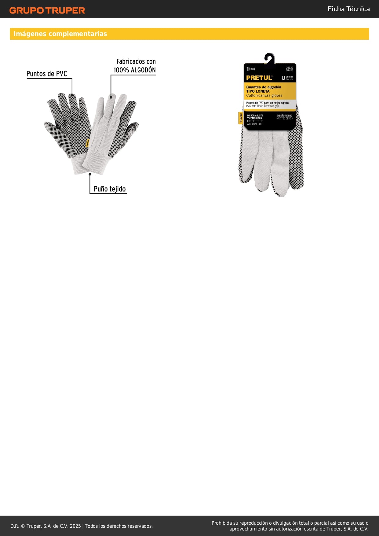 Guantes de Algodón con Puntos PVC PRETUL GU-455 - Protección y Agarre Superior para Trabajo General, Automotriz y Jardinería