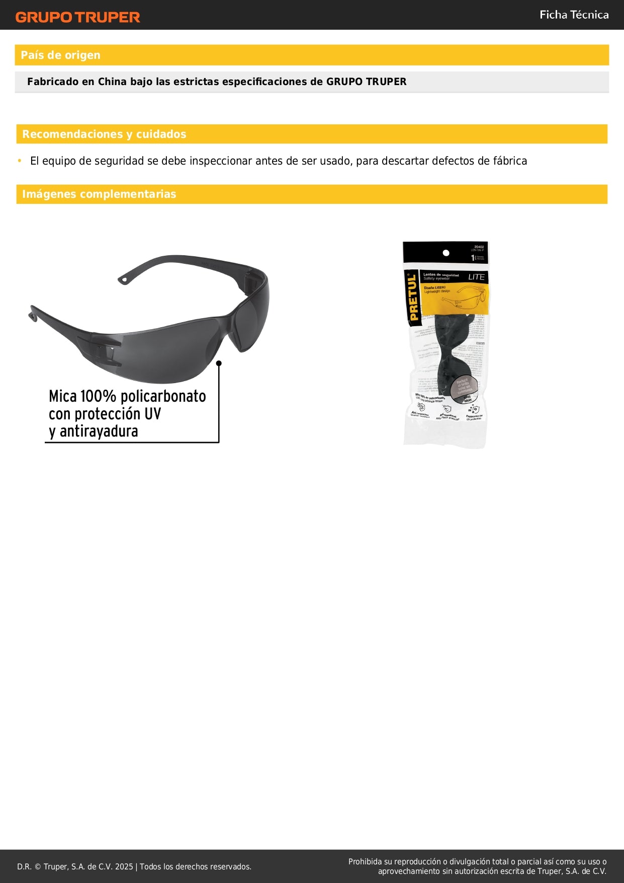 Lentes de Seguridad Grises Pretul Lite LEN-SN-P - Protección UV Policarbonato Antirayaduras para Industria Construcción Taller