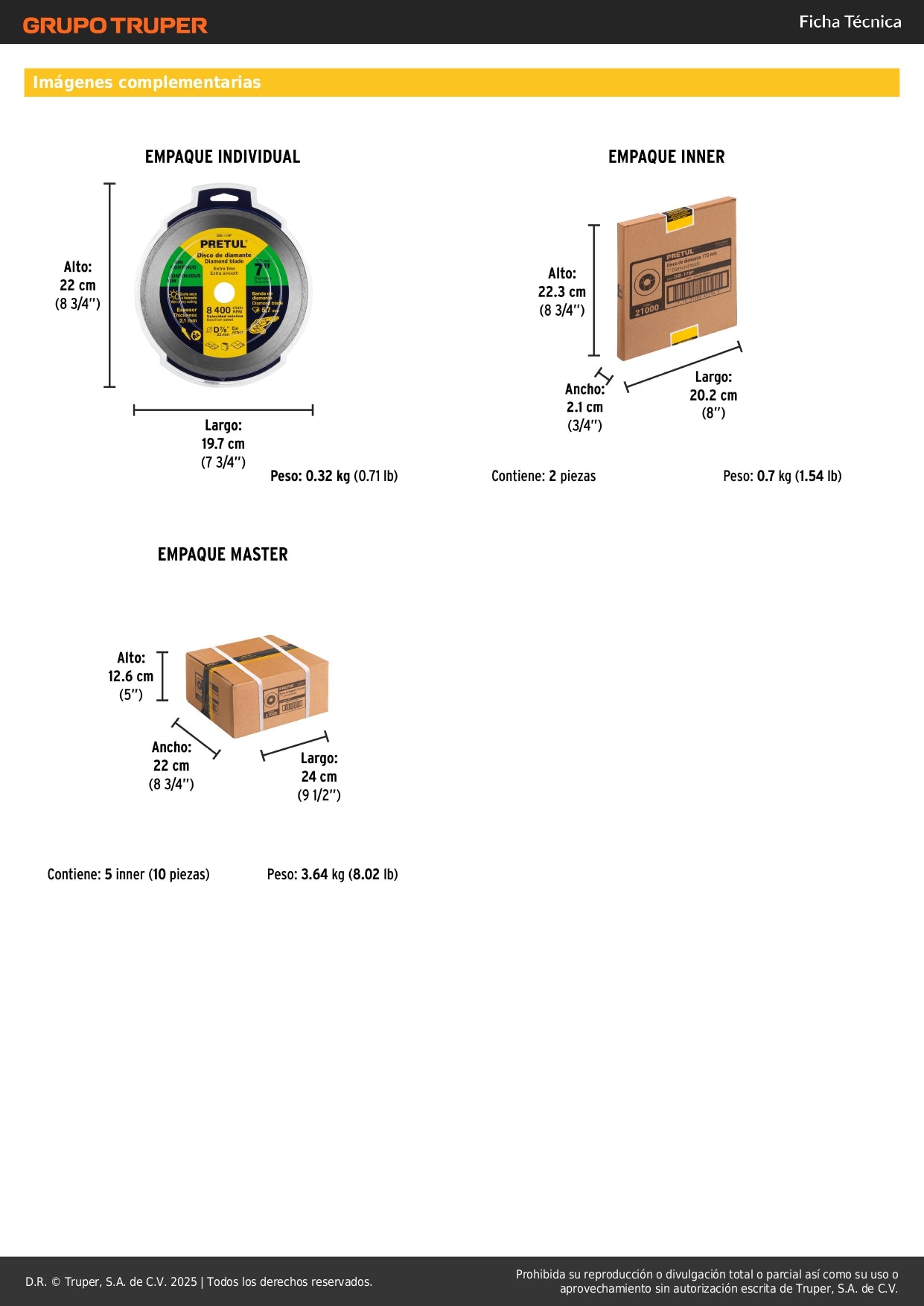 Disco de diamante de 7" x 2.1 mm, rin continuo, PRETUL