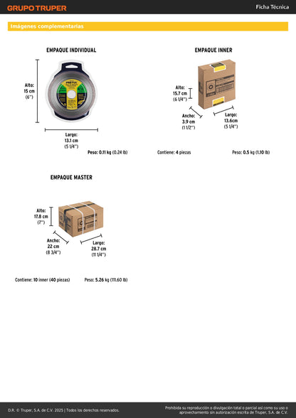 Disco de diamante de 4-1/2" x 1.8 mm, rin continuo, PRETUL
