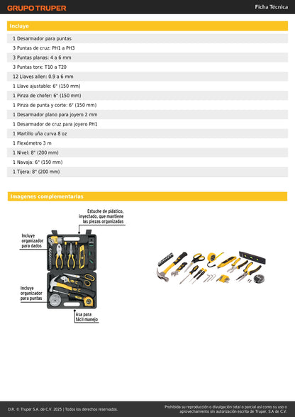 Juego de 42 Herramientas Comfort Grip Pretul SET-42 - Kit Completo Organizado para Reparación y Mantenimiento Profesional